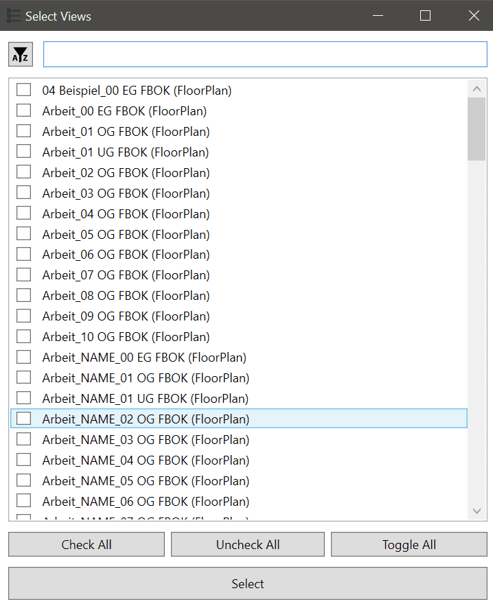 A select form in Revit